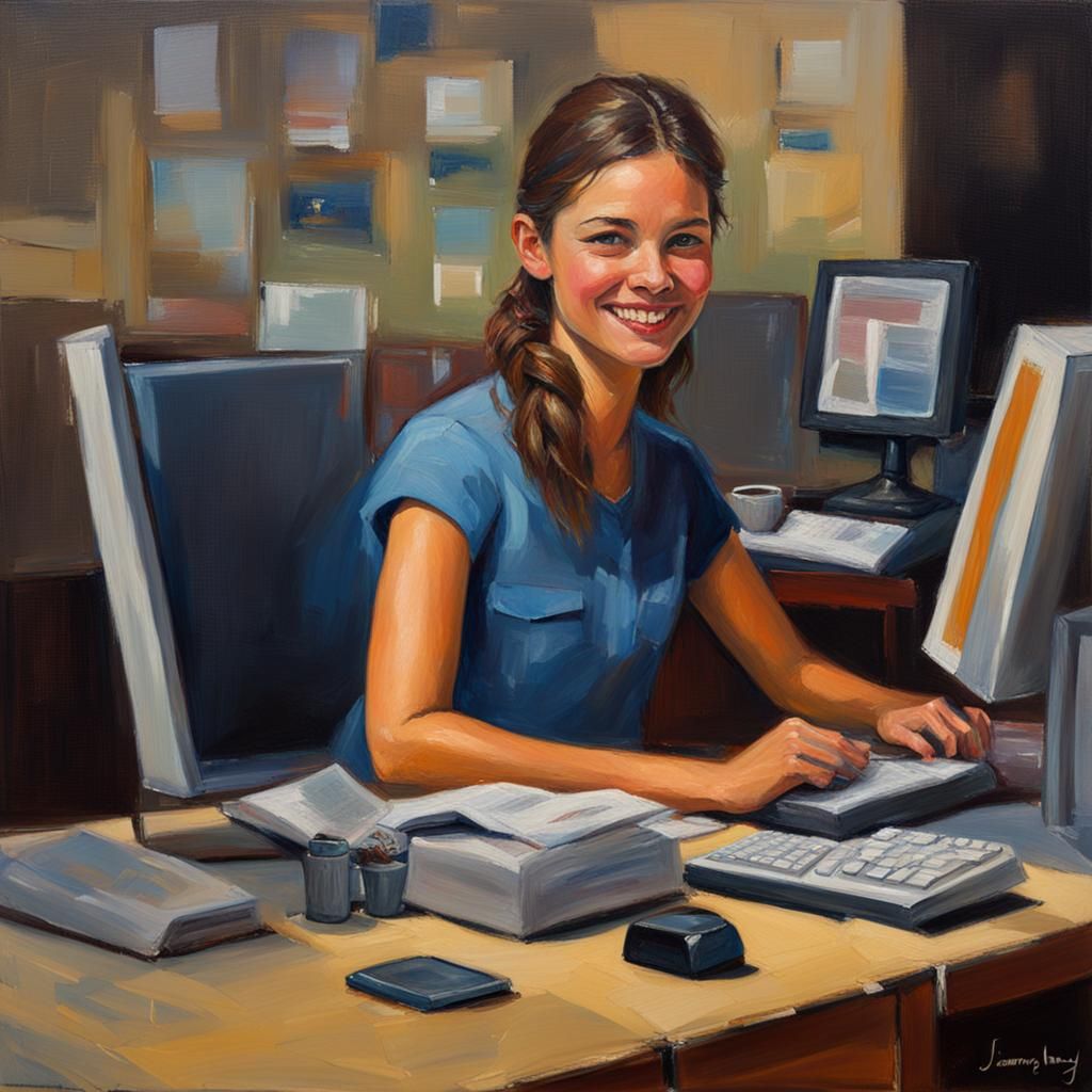 Confident Young Businesswoman: An Oil Painting