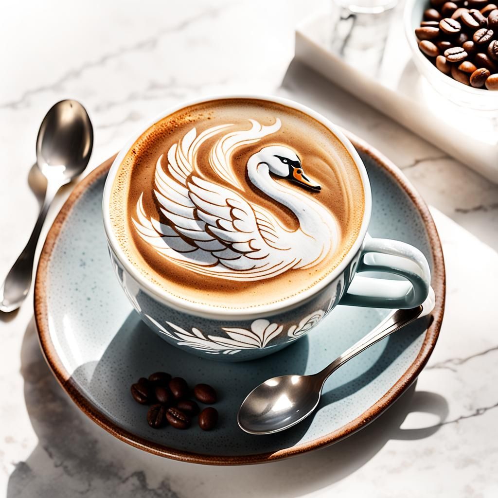 Latte Art Swan Masterpiece in Rustic Cup