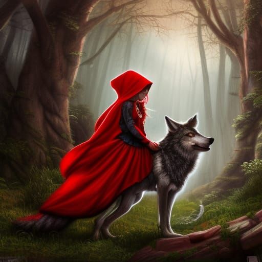 Little Red Riding Hood and Wolf: Hyperrealistic Art