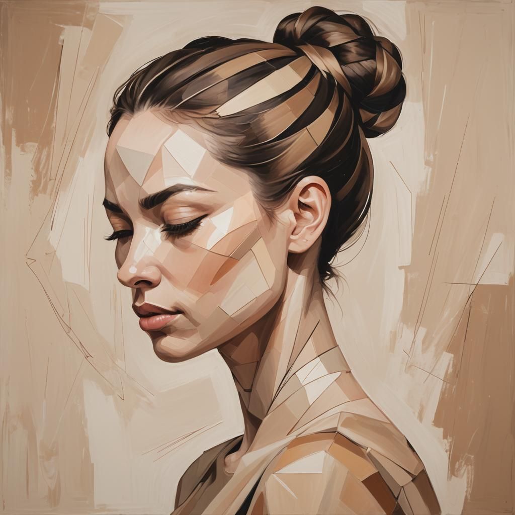 Modern Abstract Portrait of Woman with Closed Eyes