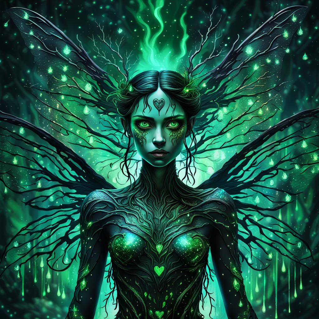 Creepy Fairy with Lighting Wings and Broken Hearts