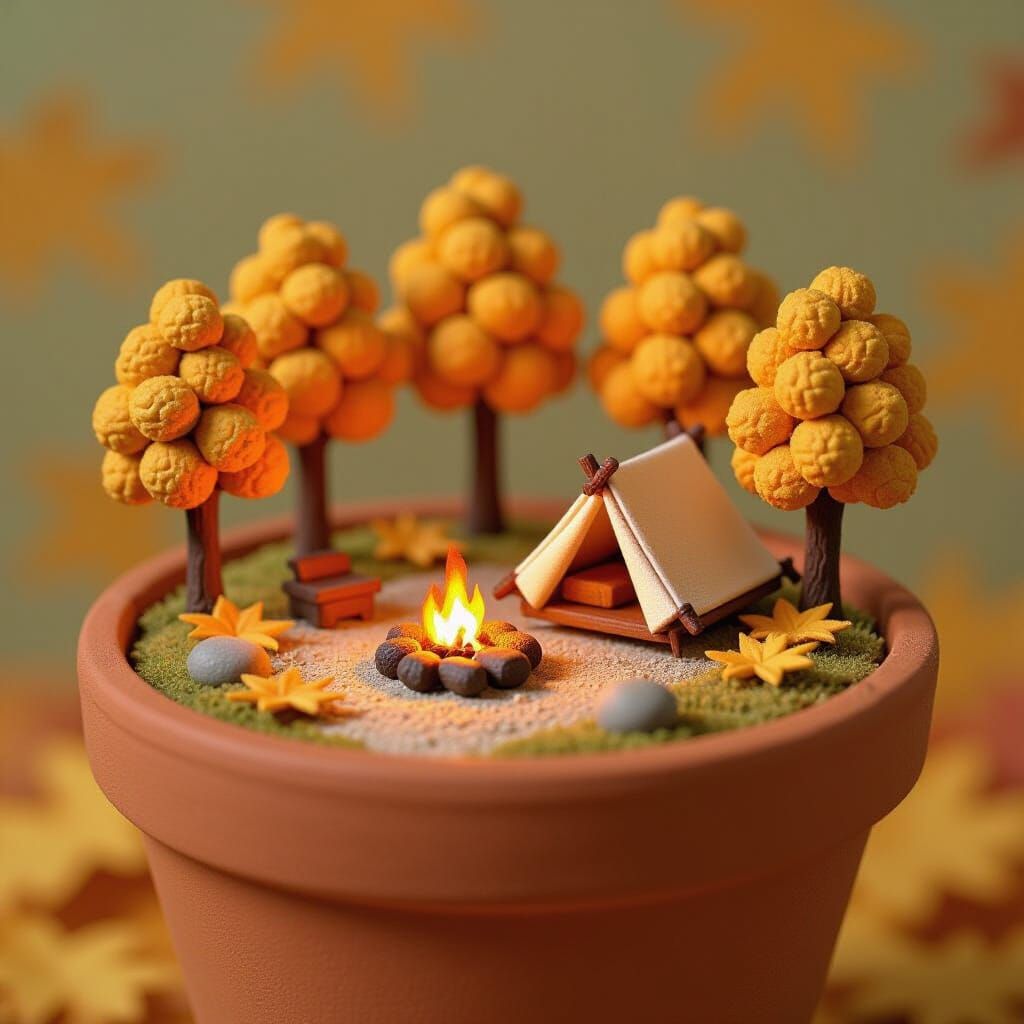 Autumn Campsite Diorama in Claymation Style