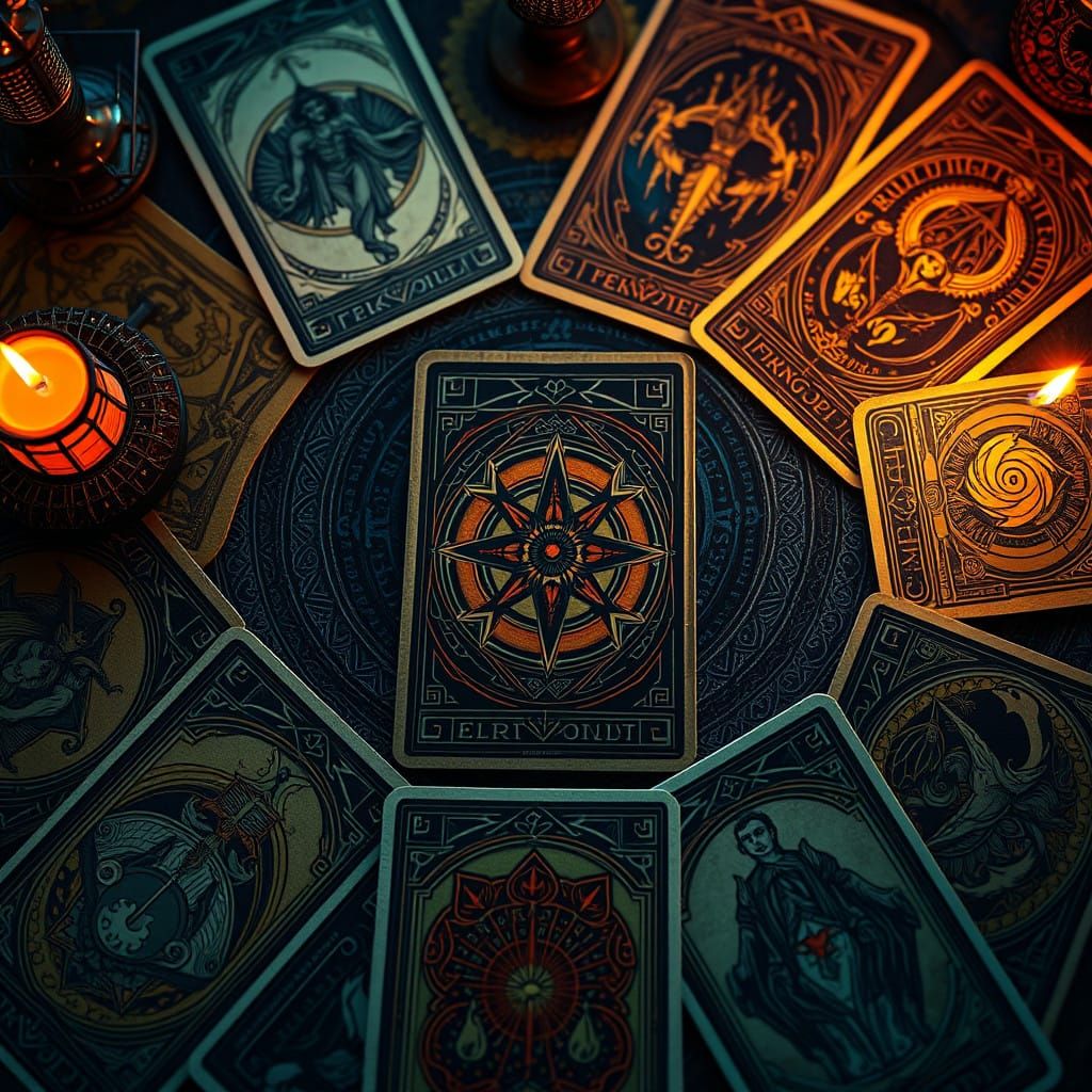 Mystical Tarot Card Spread Illuminated by Ethereal Glow