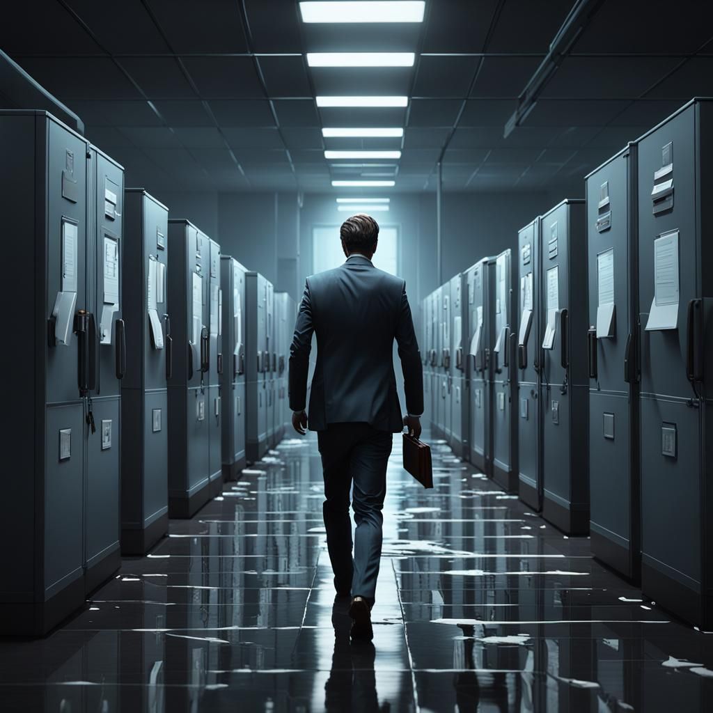 Melting Businessman in Office: Dark Fantasy Art