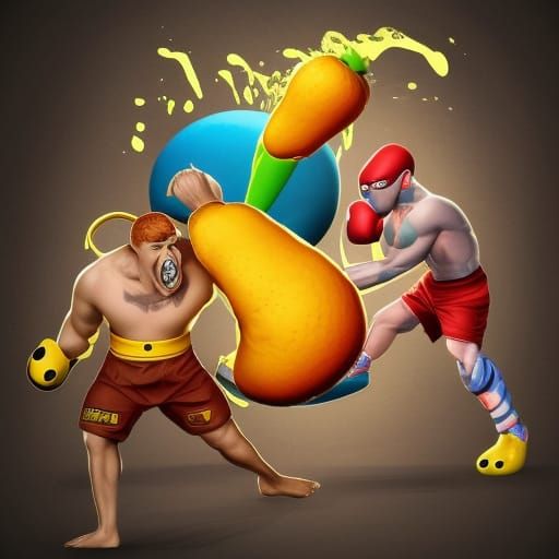 Pineapple vs Mango Boxing Match: Hyperrealistic Splash Art