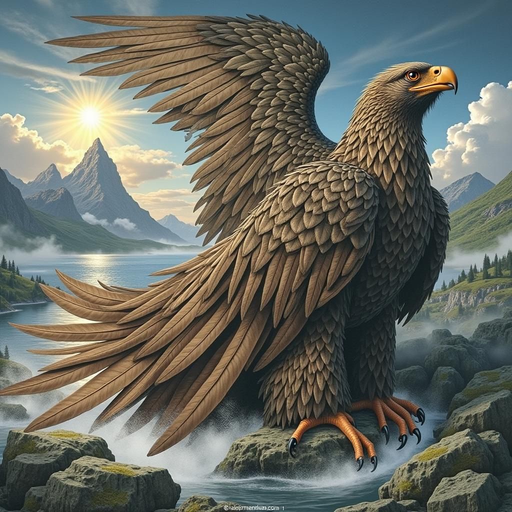 Majestic Eagle Perched at Misty Mountain Lake
