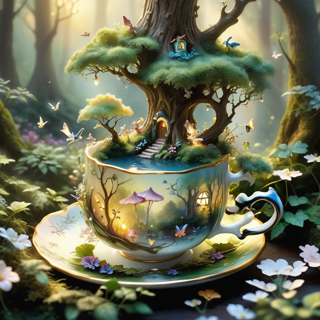 Whimsical Fairies Flourish in Teacup Forest