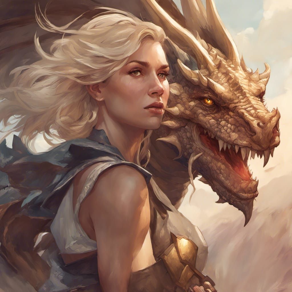 Warrior Woman Rides Dragon: Hyperdetailed Digital Art