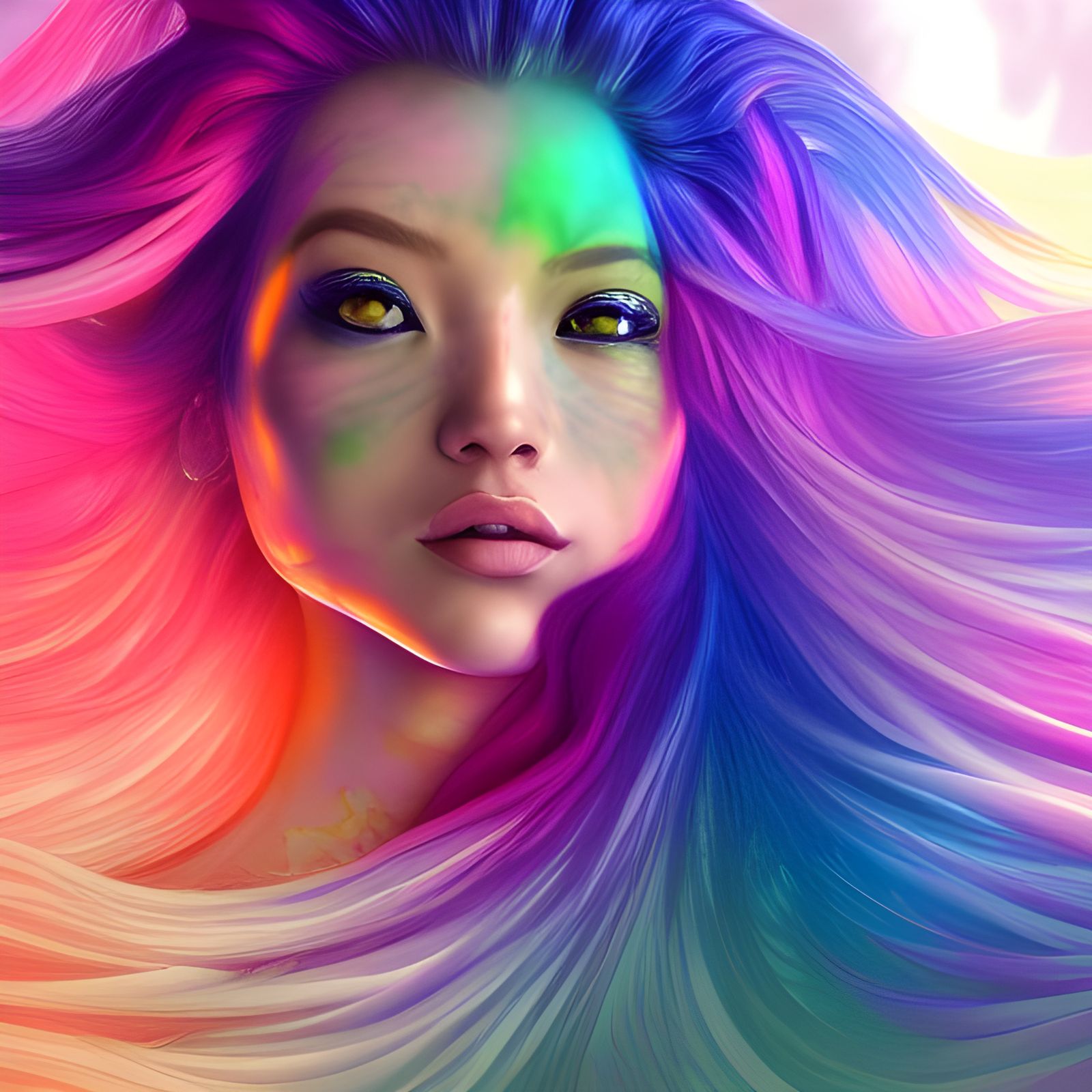 Tie-Dye Princess Portrait in Digital Art Style