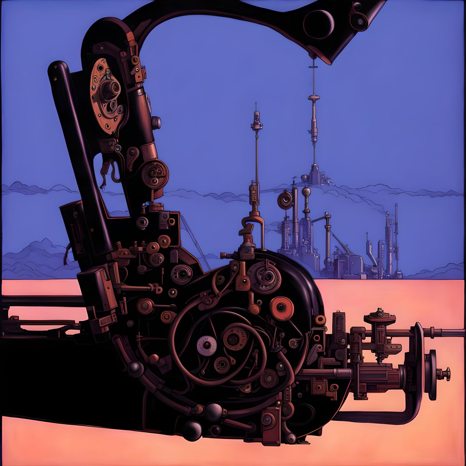 Biopunk Sewing Machine Parts in Art Nouveau Style