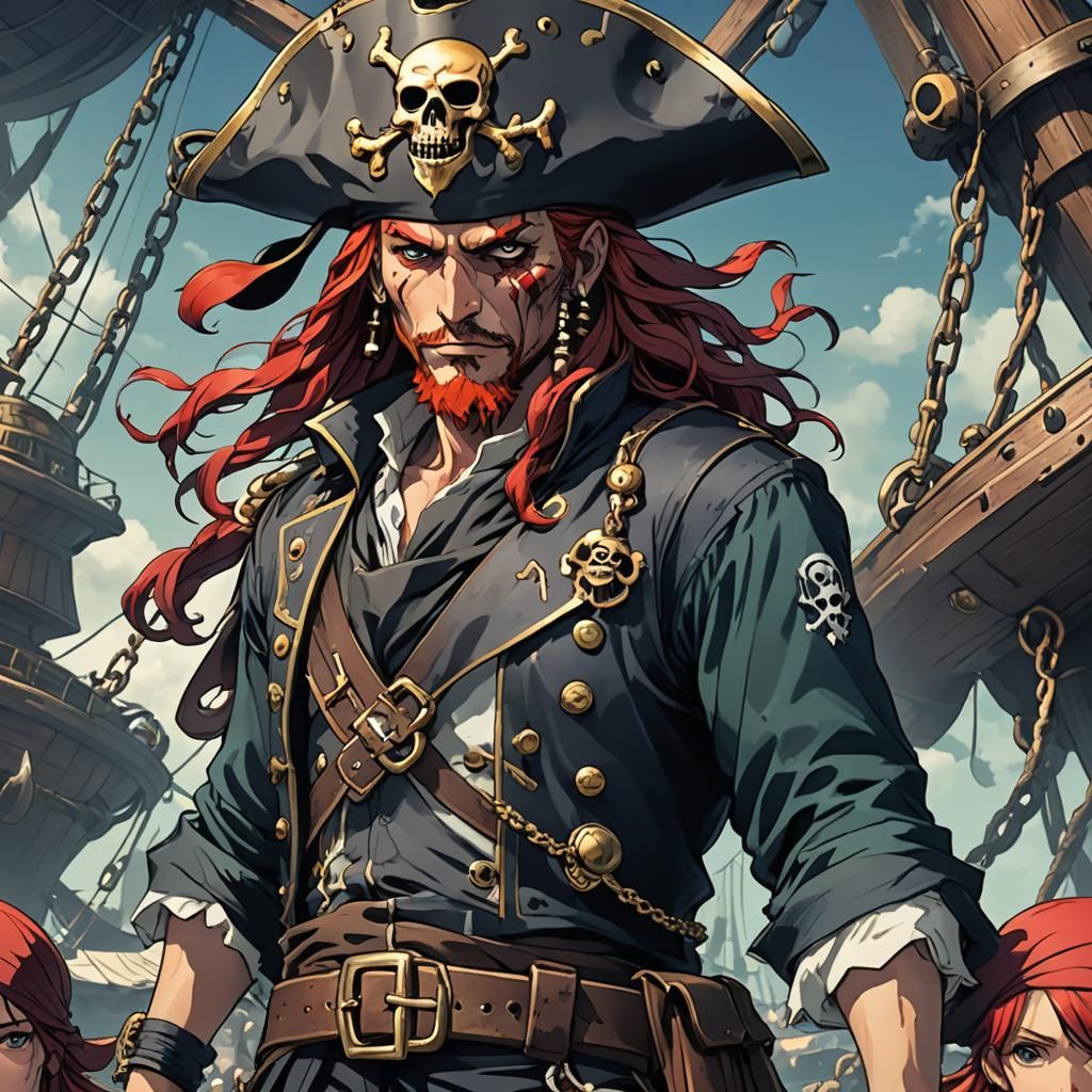 Red-Haired Pirate with Anchor in Anime Style