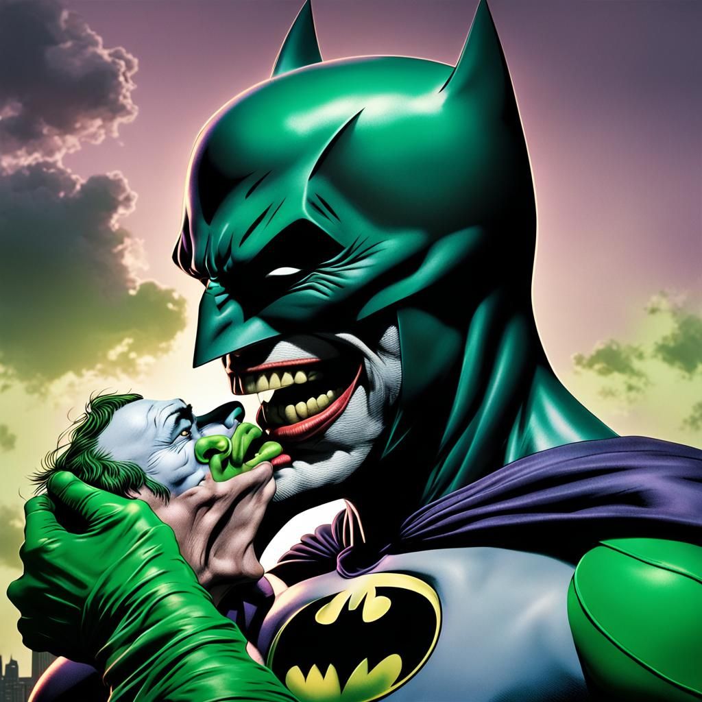 Batman Chokes Joker Under Bat Signal: Hyperrealistic