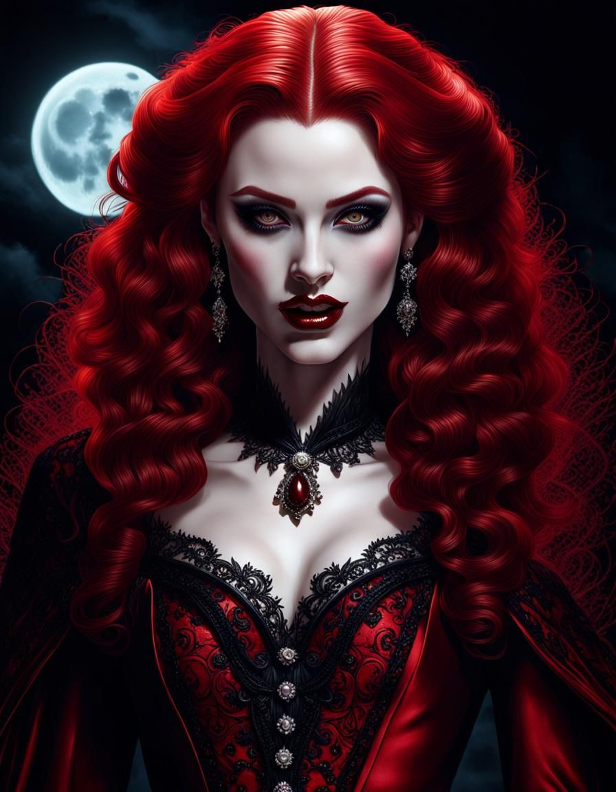 Moonlit Portrait: Beautiful Vampire Woman in Horror Style