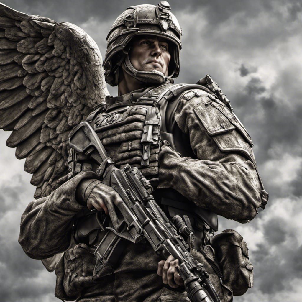 Hyperrealistic Saint Michael as Modern Soldier