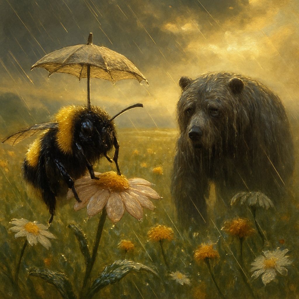 Bumblebee's Rainy Day: A Macro Fantasy Landscape