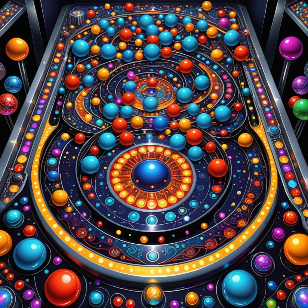 Psychedelic Pinball Machine with Reflective Silver Balls