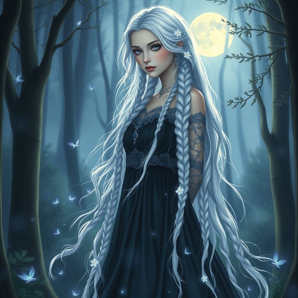 Mystical Sorceress of Dreams in Lunar Forest Glade