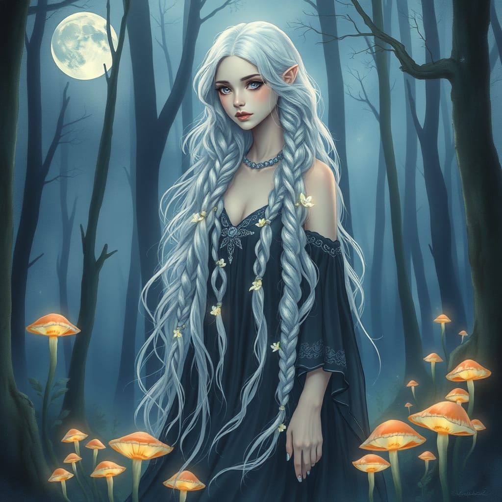 Luminous Sorceress Embracing Lunar Serenity in an Ethereal F...