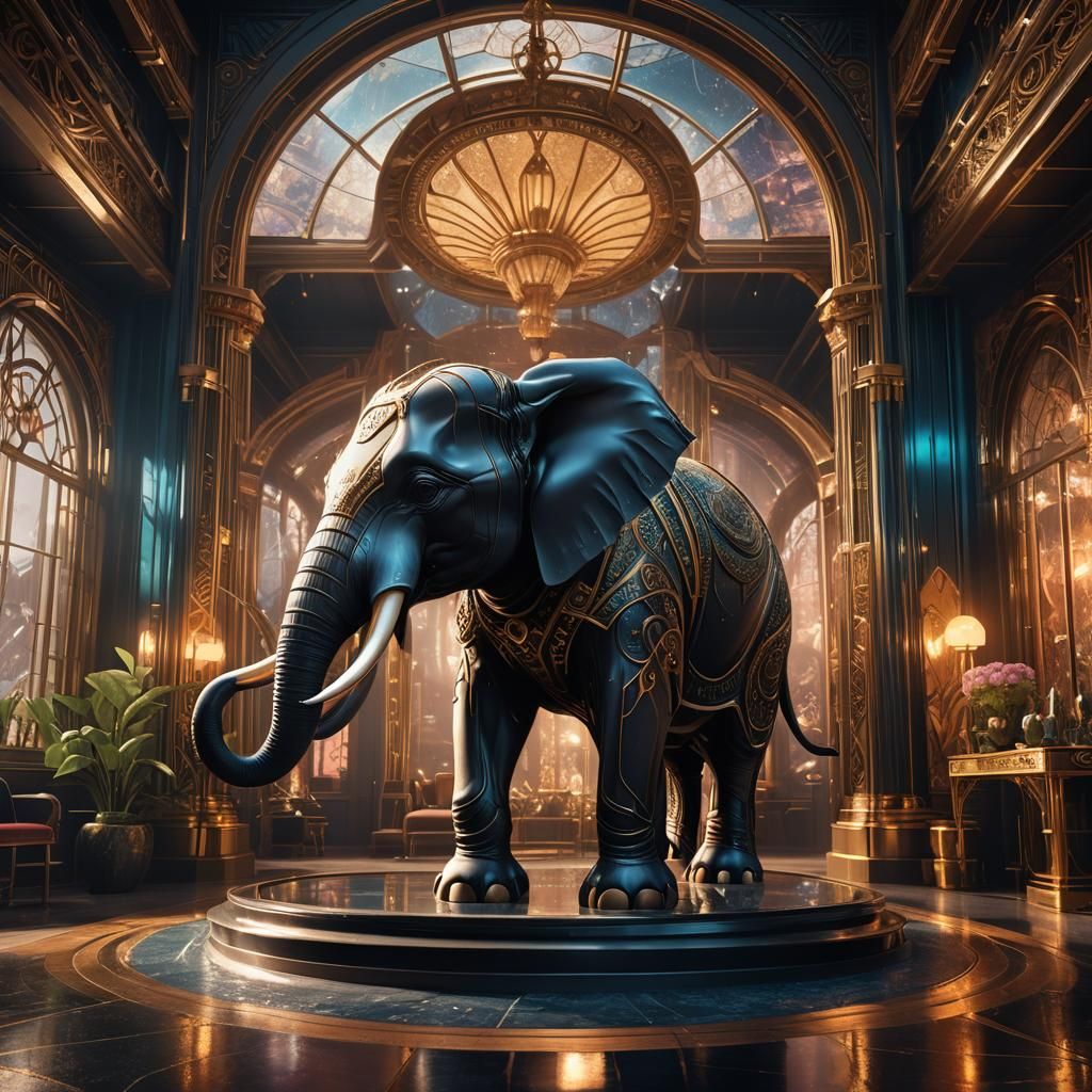 Glass Elephant in Art Deco Room: Fantasy Concept Art