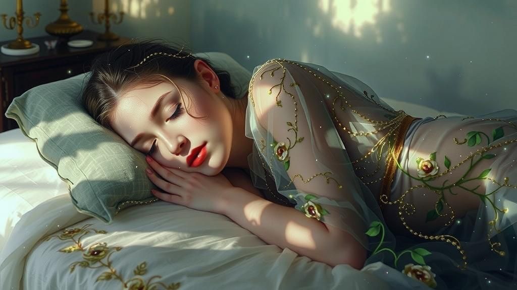 Dreamlike Portrait of Woman Asleep in Golden Light