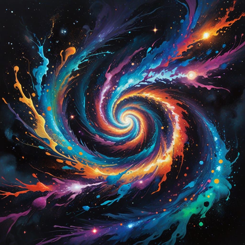 Cosmic Galaxies in Vibrant Street Art Style