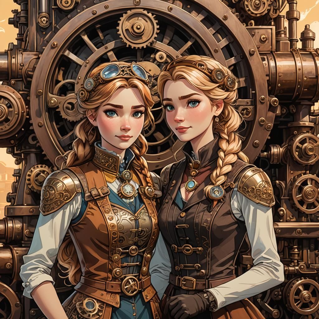 Elsa and Anna in Steampunk Fantasy Adventure