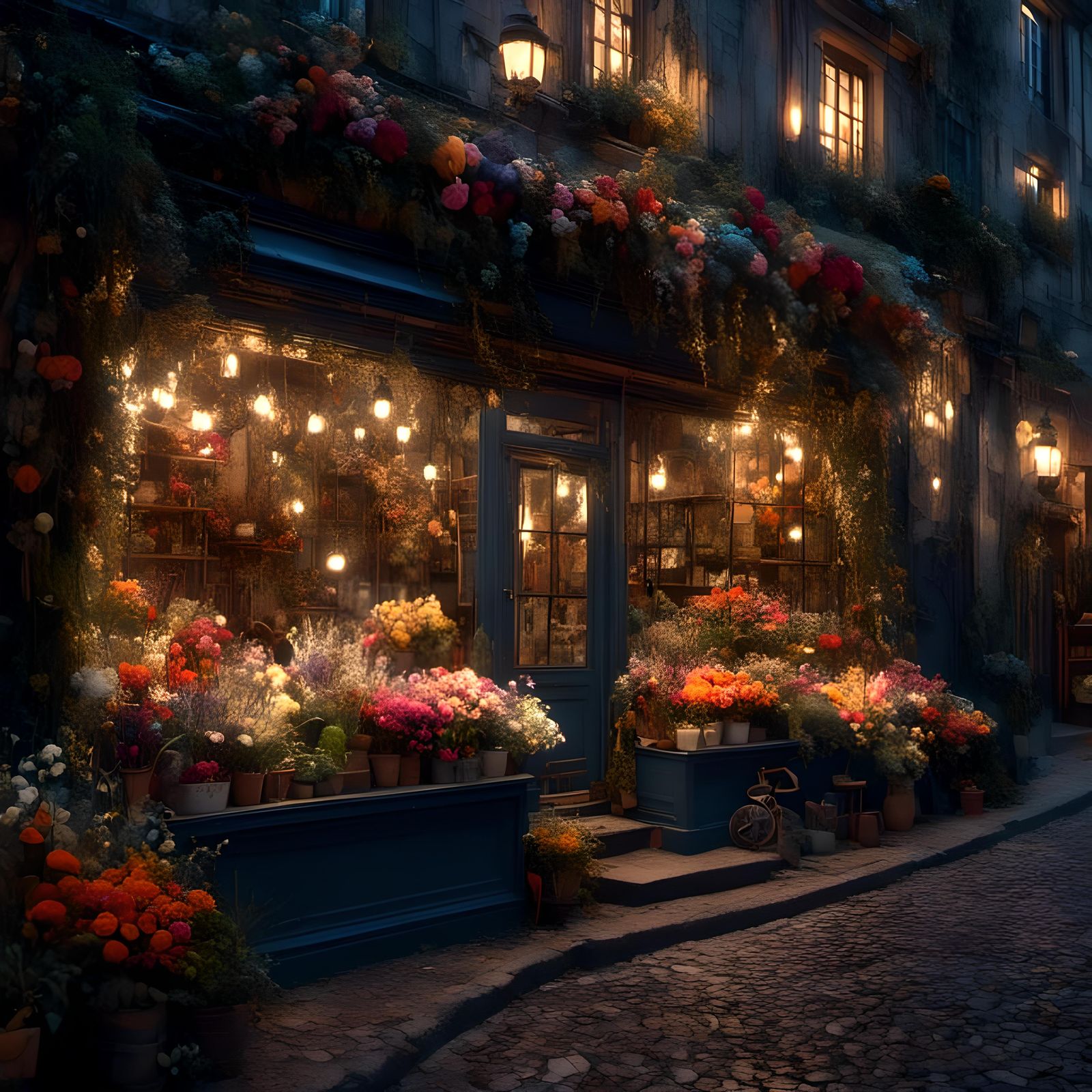 Charming European Flower Shop in Digital Art Style