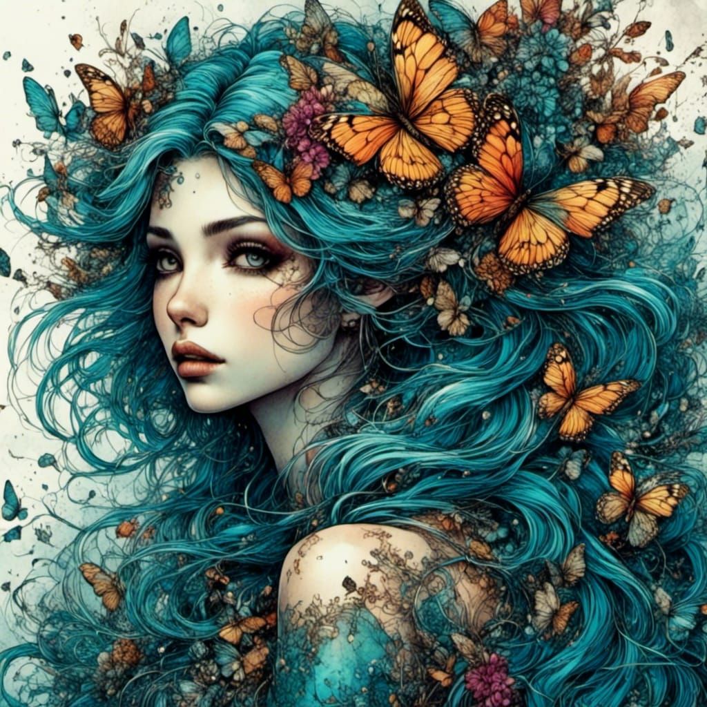 Colorful Fairy Illustration in Moody Ink Style