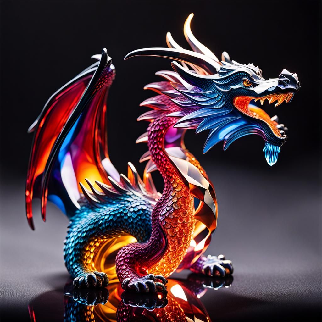 Brilliant Crystal Dragon Sculpture in Fantasy Light