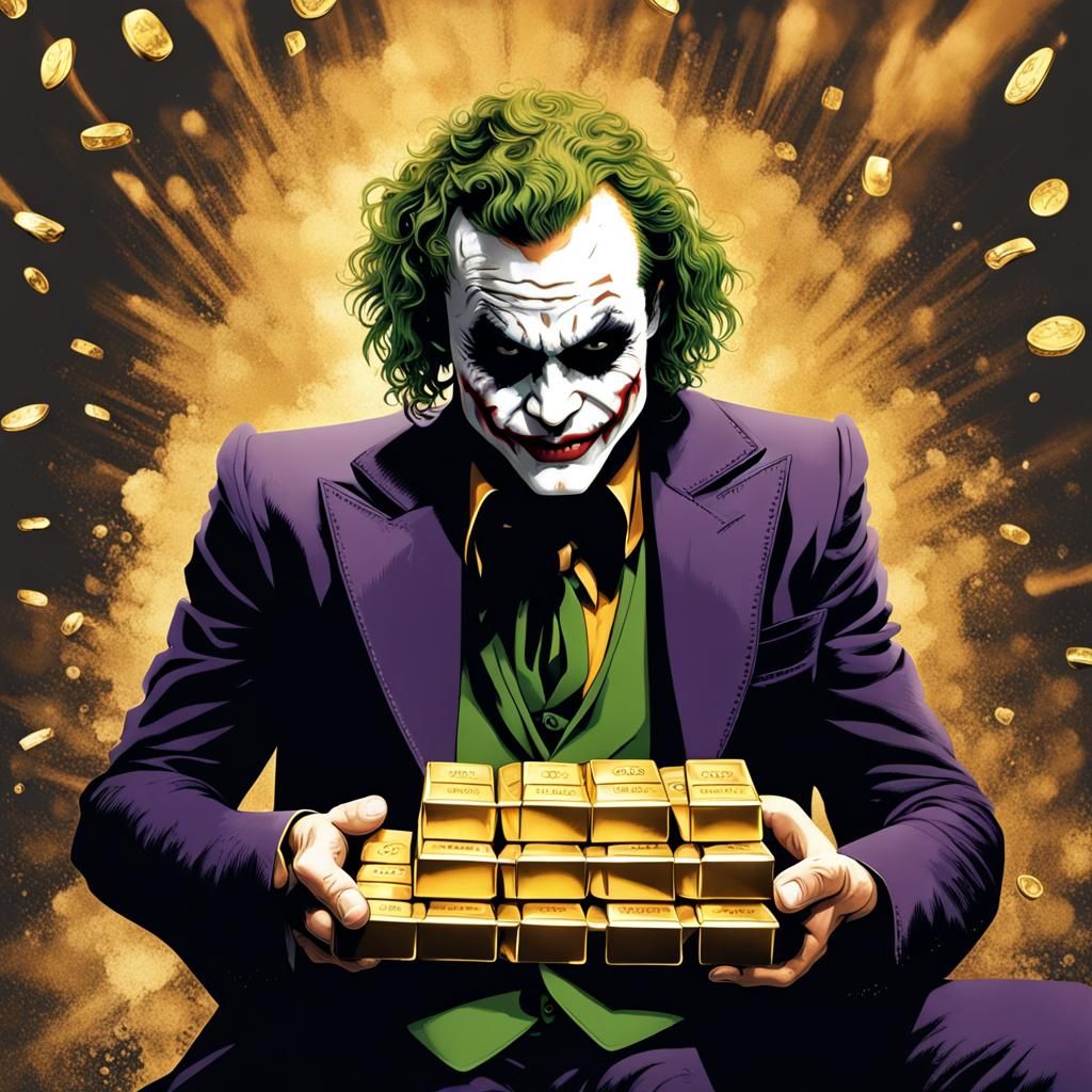 The Joker Holding Gold in Explosive Scene