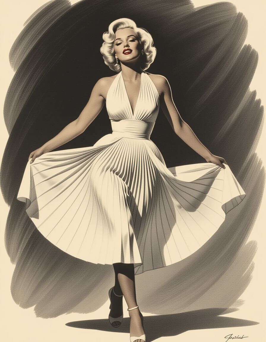 Marilyn Monroe in Motion: Classic Charcoal Portrait