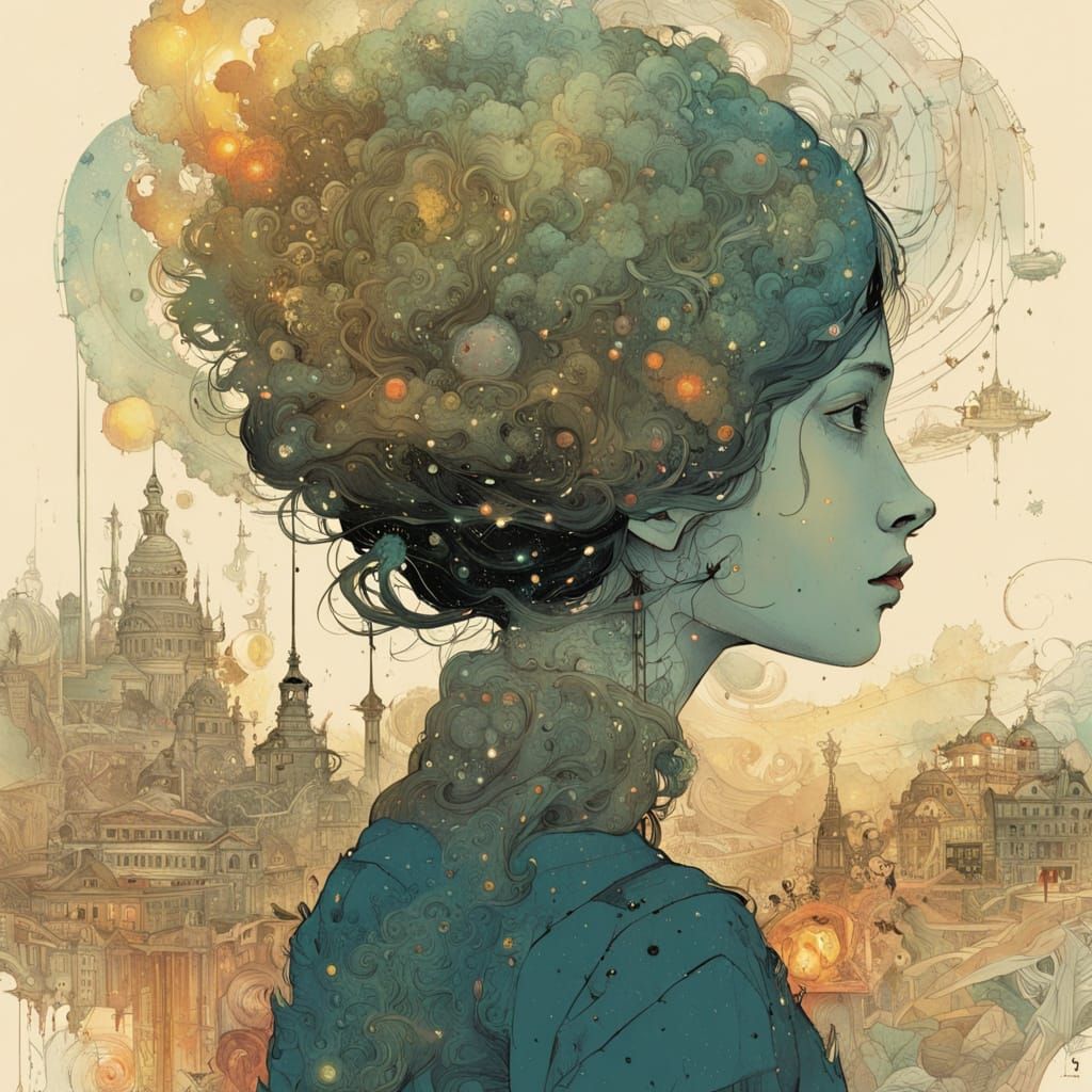 Cosmic Galaxy Heads in Surreal Landscape