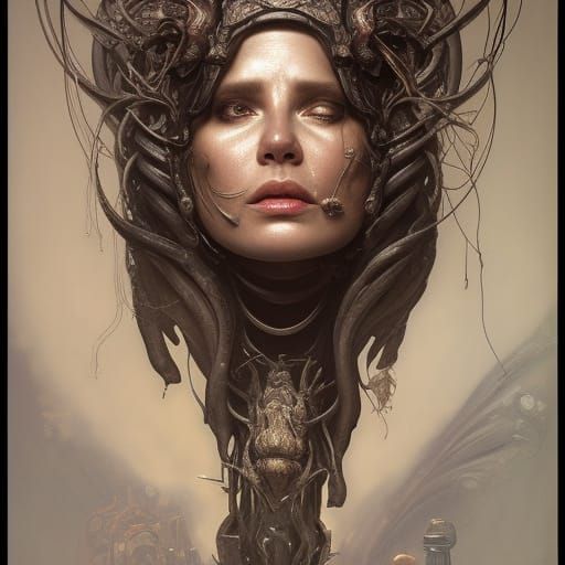 Giger-esque Bride Portrait in Hyperdetailed Concept Art