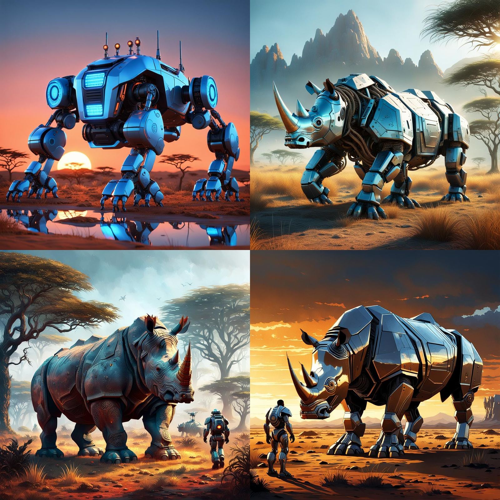 Futuristic Rhino Robot Paws in Africa
