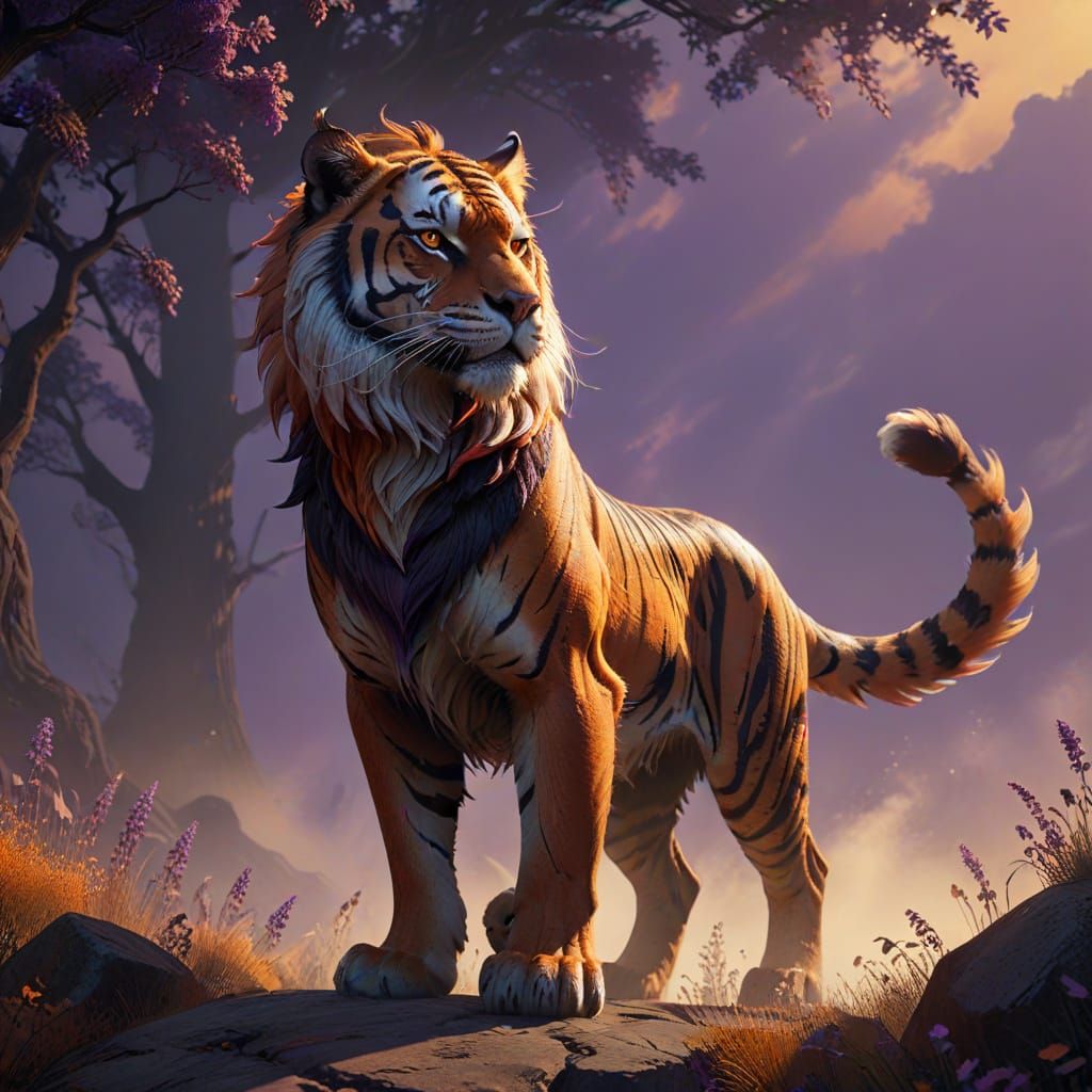 Cyberpunk-Infused Dark Fantasy Creature, the Tigron, in Vibr...