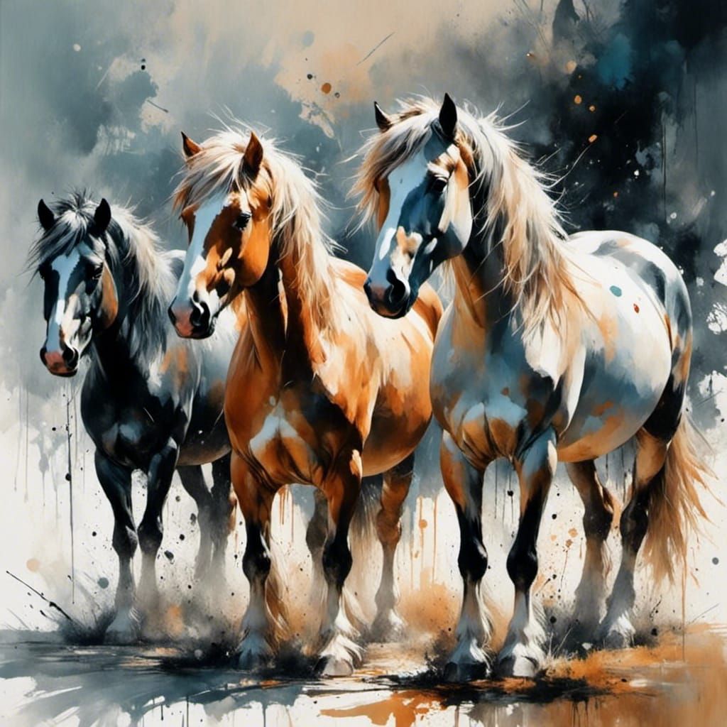 Silver Shetland Ponies in Digital Art Style