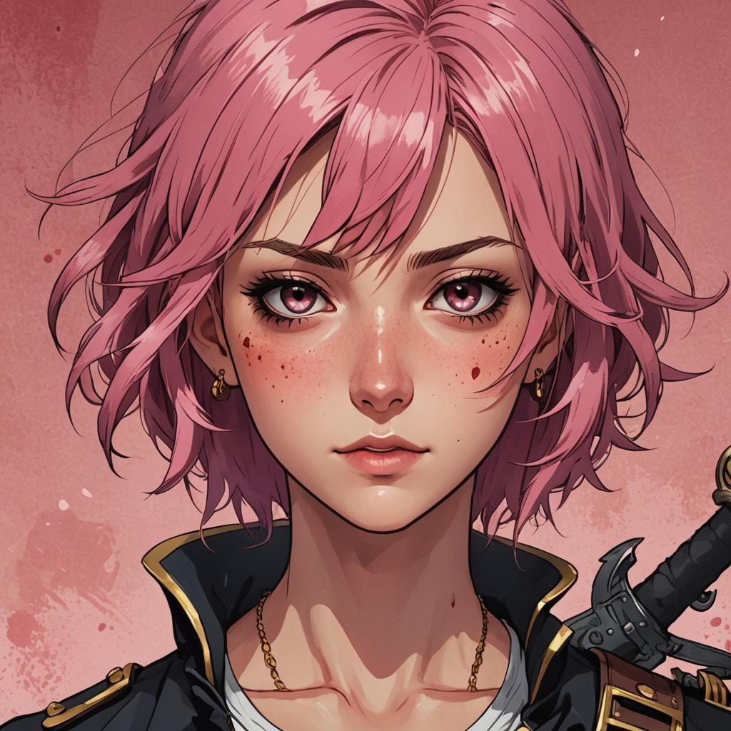 Anime Pirate Captain Girl with Pink Hair
