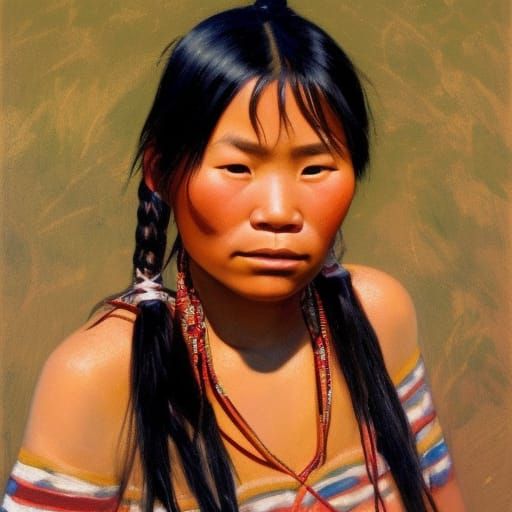 Young Alaskan Woman Portrait in Oil Painting Style