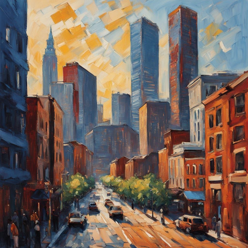 Vibrant Denver Cityscape in Neo-Impressionist Style