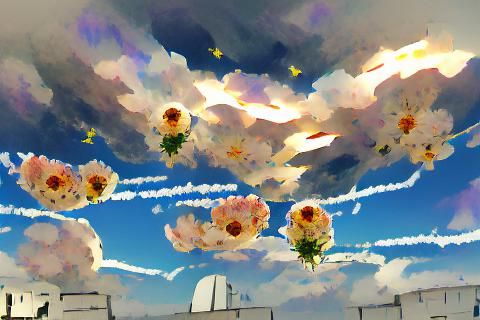 Flowers Floating in a Dreamy Sky