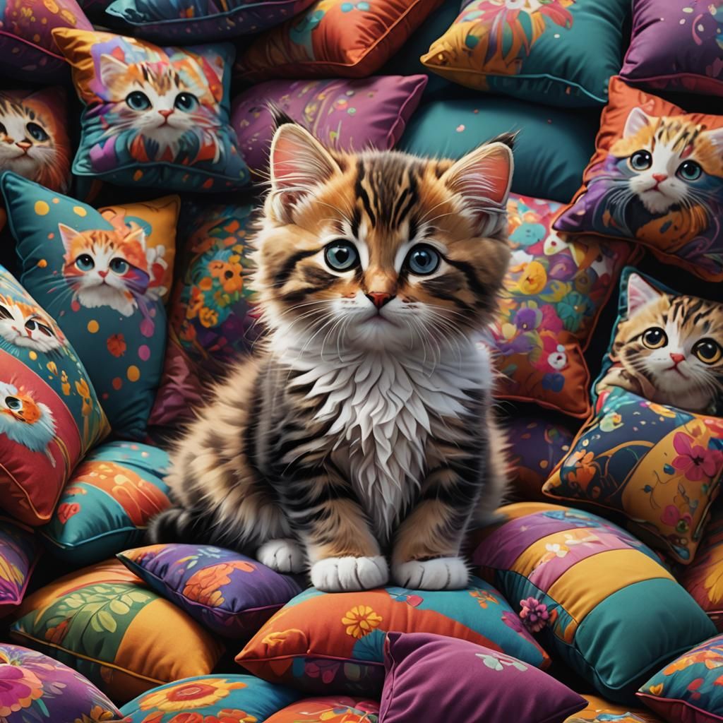 Cute Kitten with Big Eyes, Detailed Matte Painting