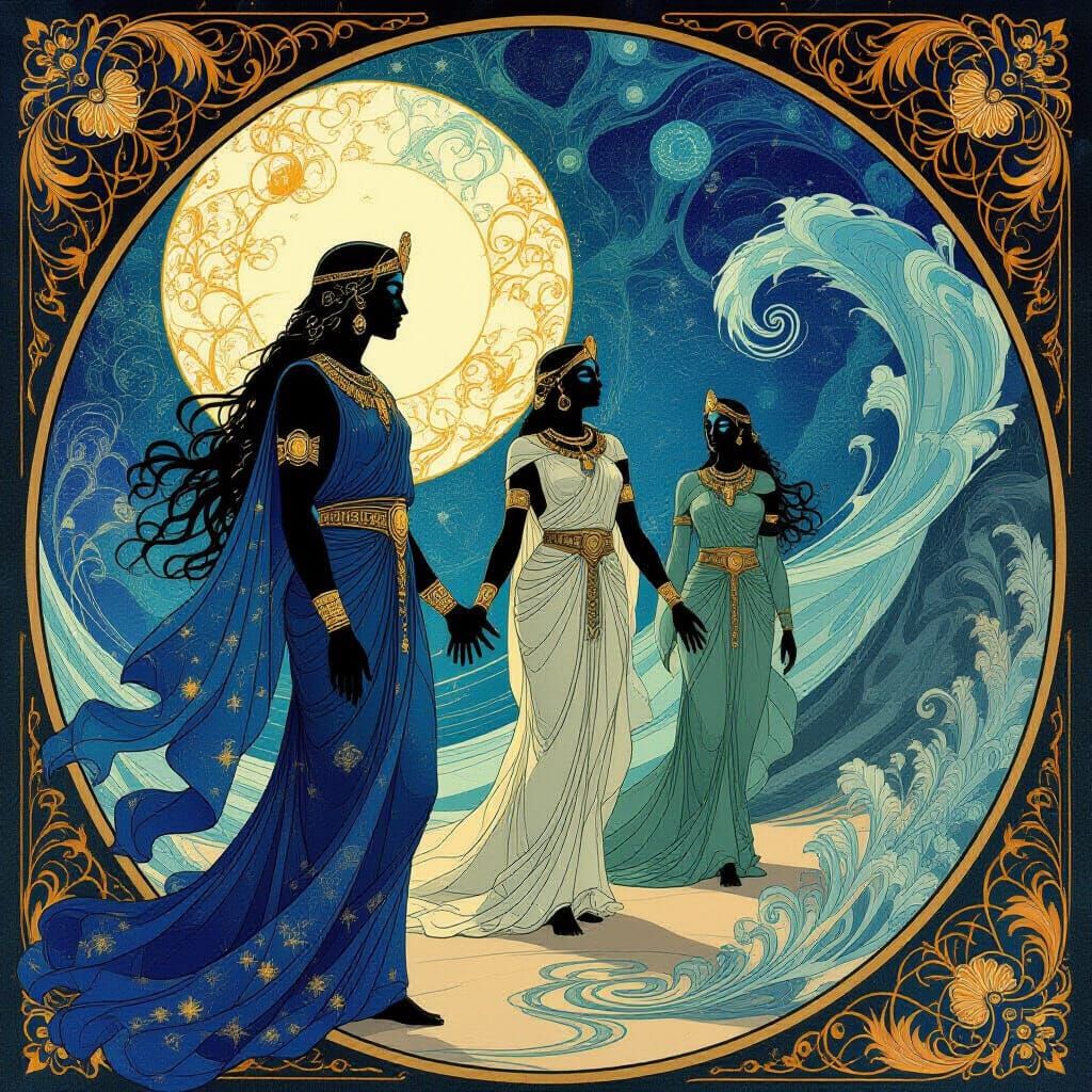 Anunnaki Descend in Art Nouveau Cosmic Elegance