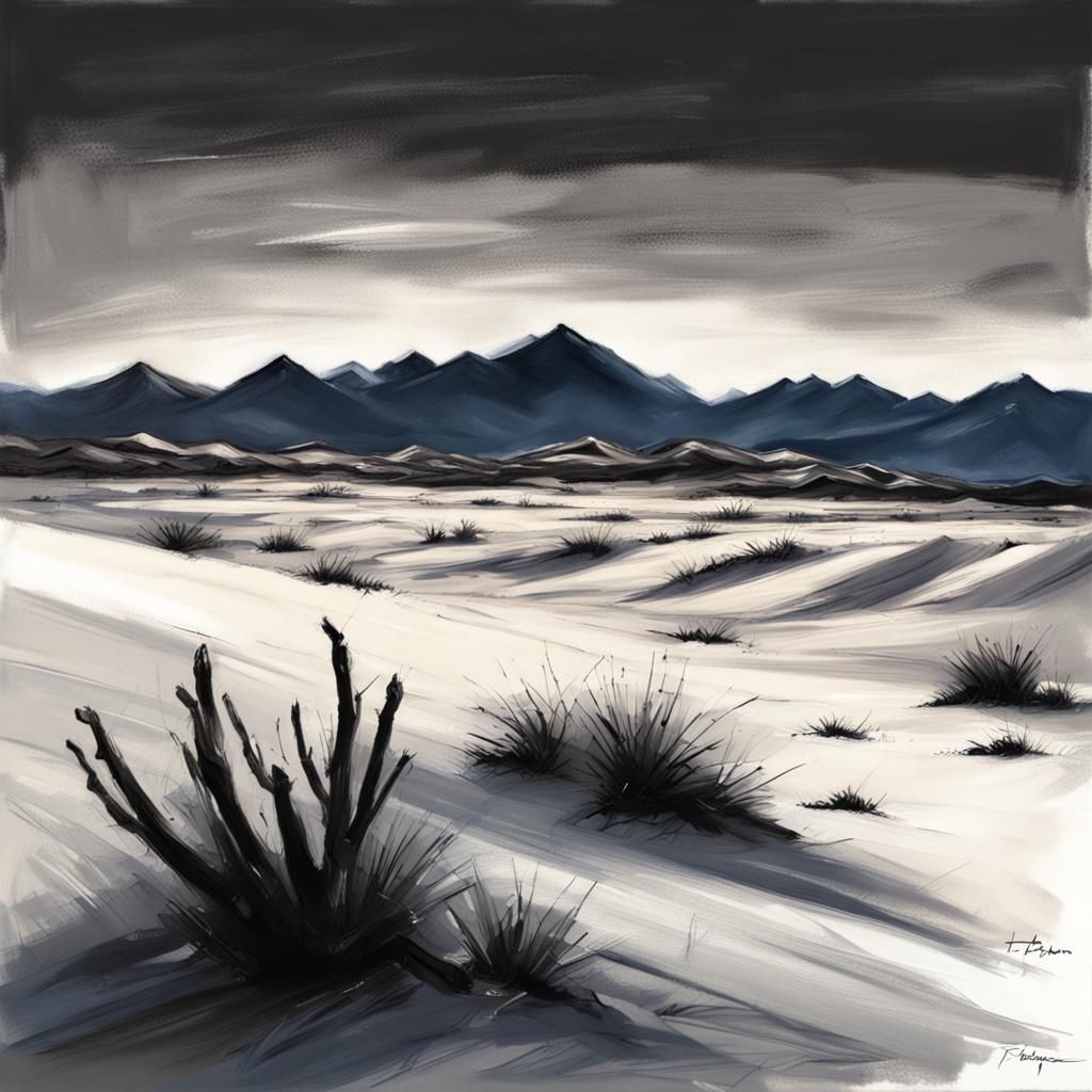 Frozen Desert Twilight Sketch in Romantic Realism Style