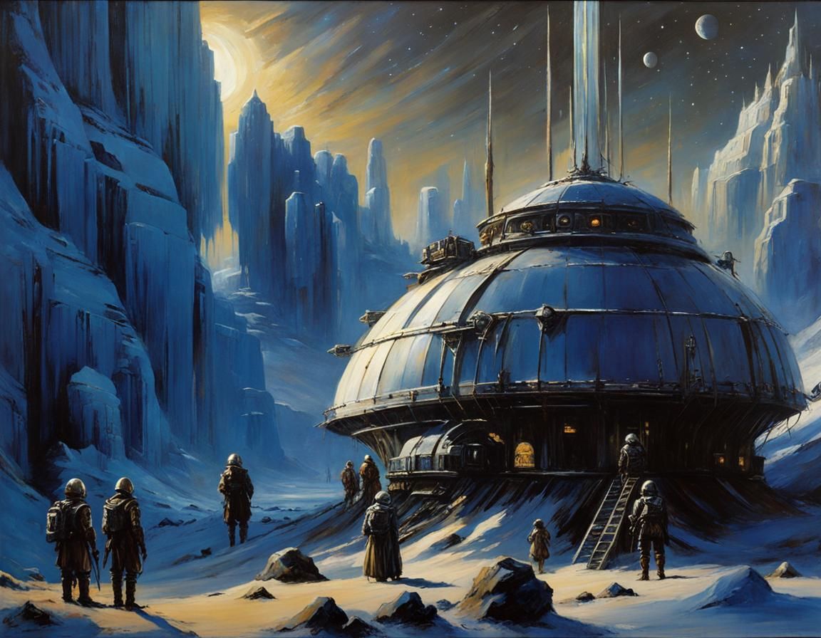 Sci-Fi Ice Desert Outpost in Encaustic Style