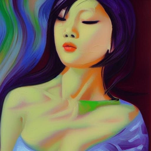 Exotic Asian Goth Woman: Expressionist Oil Painting