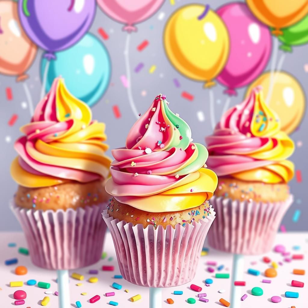 Colorful Cupcake Pops with Boba, Digital Illustration