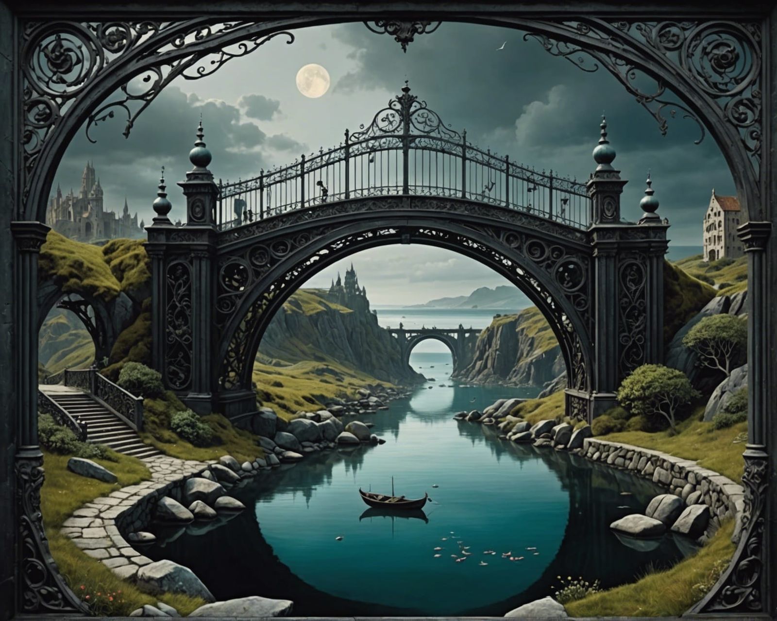 Fantastical Bridge in Visionary Surrealist Style