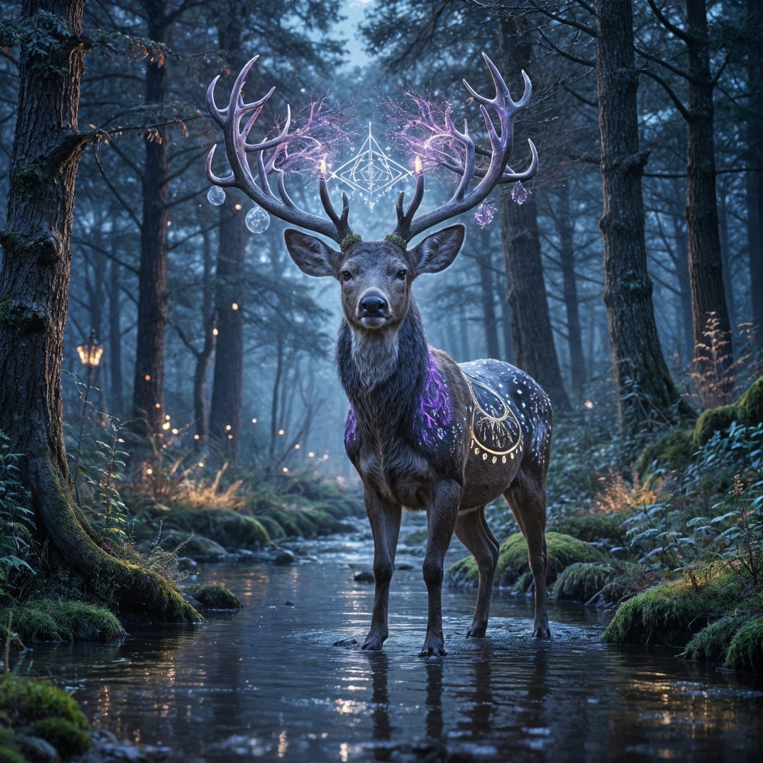 Mystical Deer with Sigils and Antlers