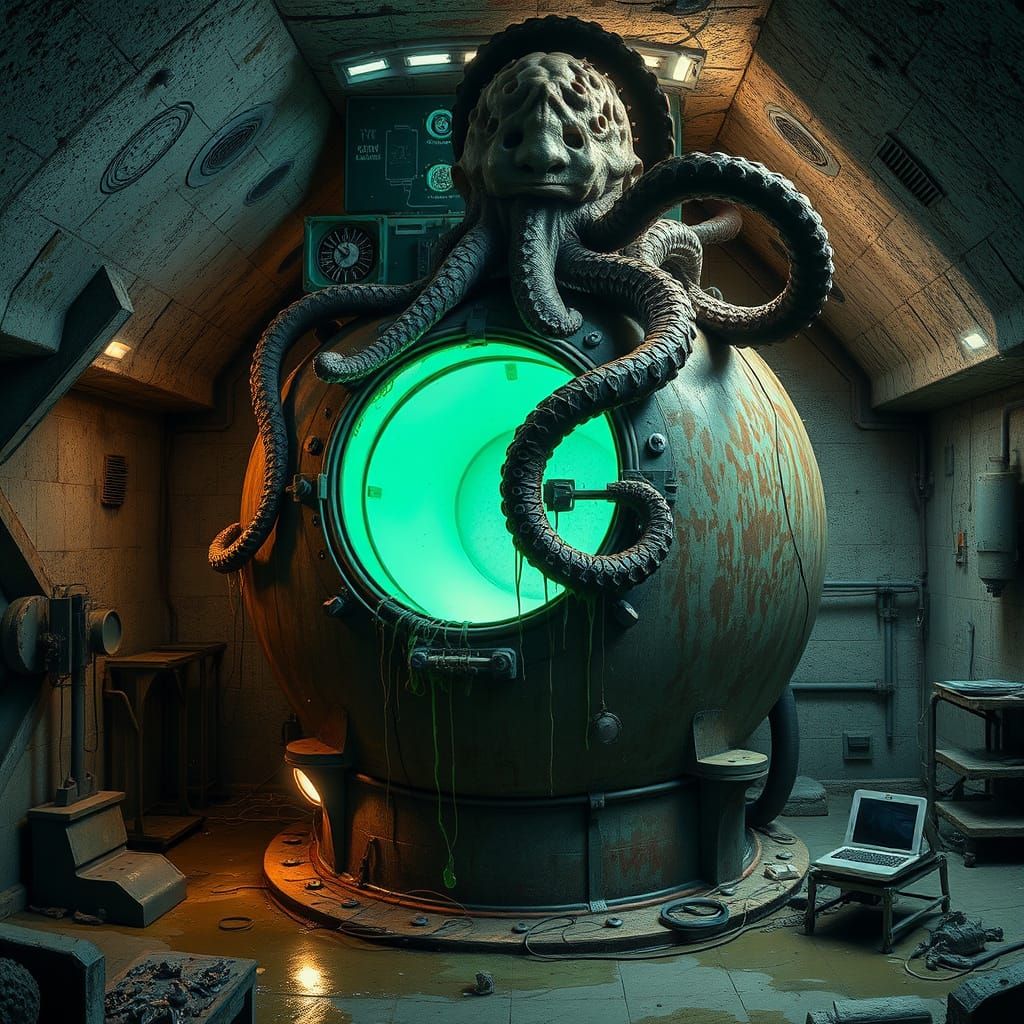 Alien Octopus Brain Behind Leaky Portal