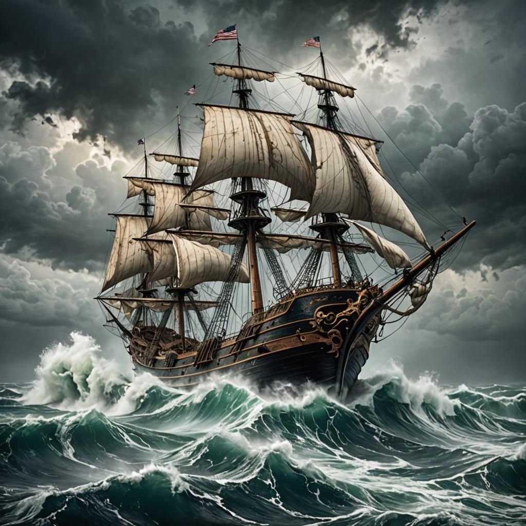 Kraken Attacks Ship in Raging Ocean